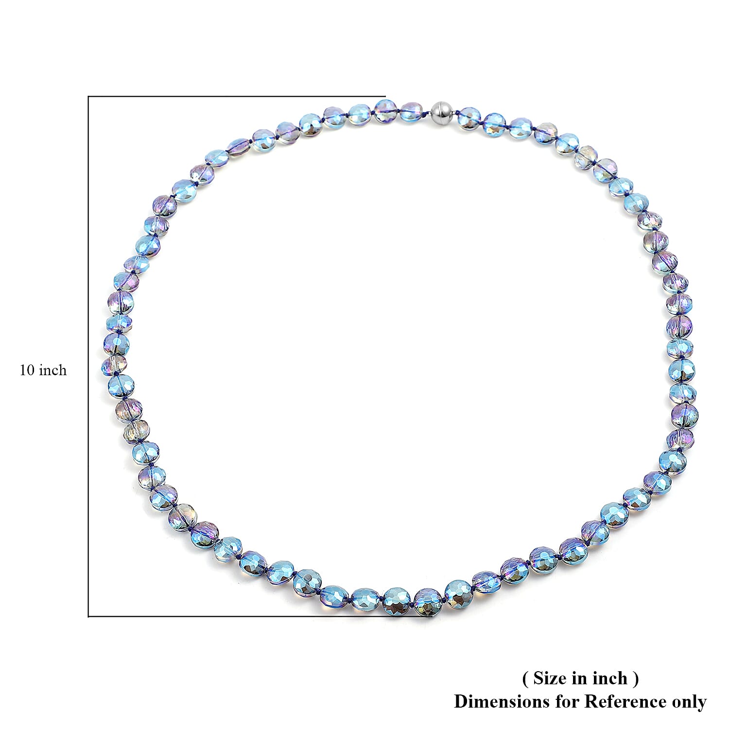Simulated Blue Magic Color Topaz Beaded Necklace 36 Inches in Silvertone