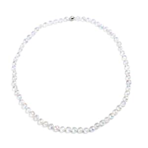 Simulated White Mystic Color Topaz Beaded Necklace (36 Inches) in Silvertone