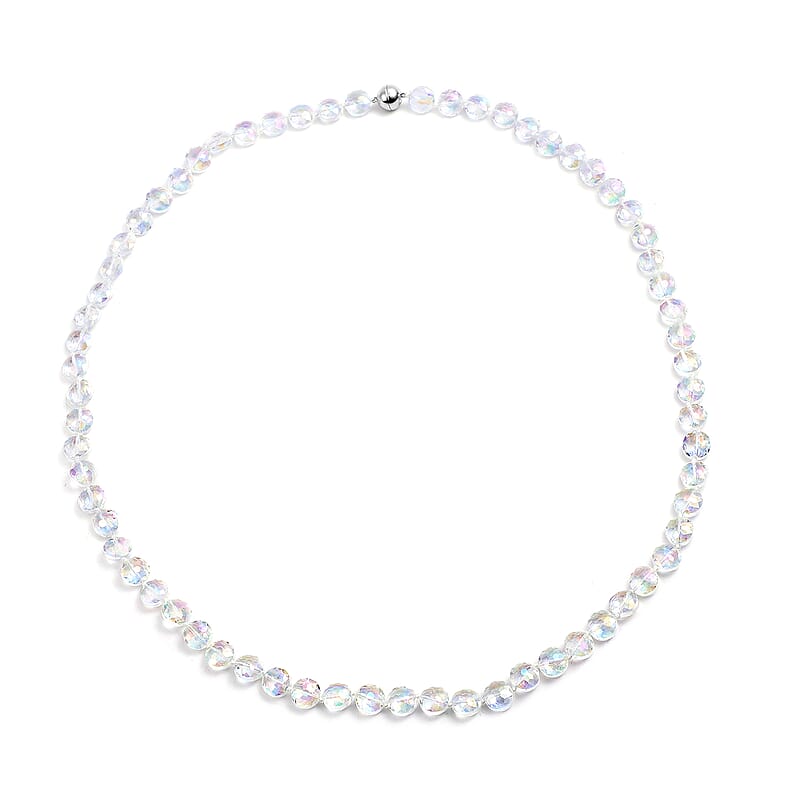 Simulated White Mystic Color Topaz Beaded Necklace (36 Inches) in Silvertone