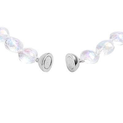 Simulated White Mystic Color Topaz Beaded Necklace (36 Inches) in Silvertone