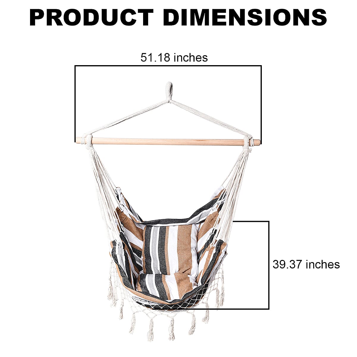 White Hanging Rope Hammock Chair with 2 Seat Cushions Included image number 3