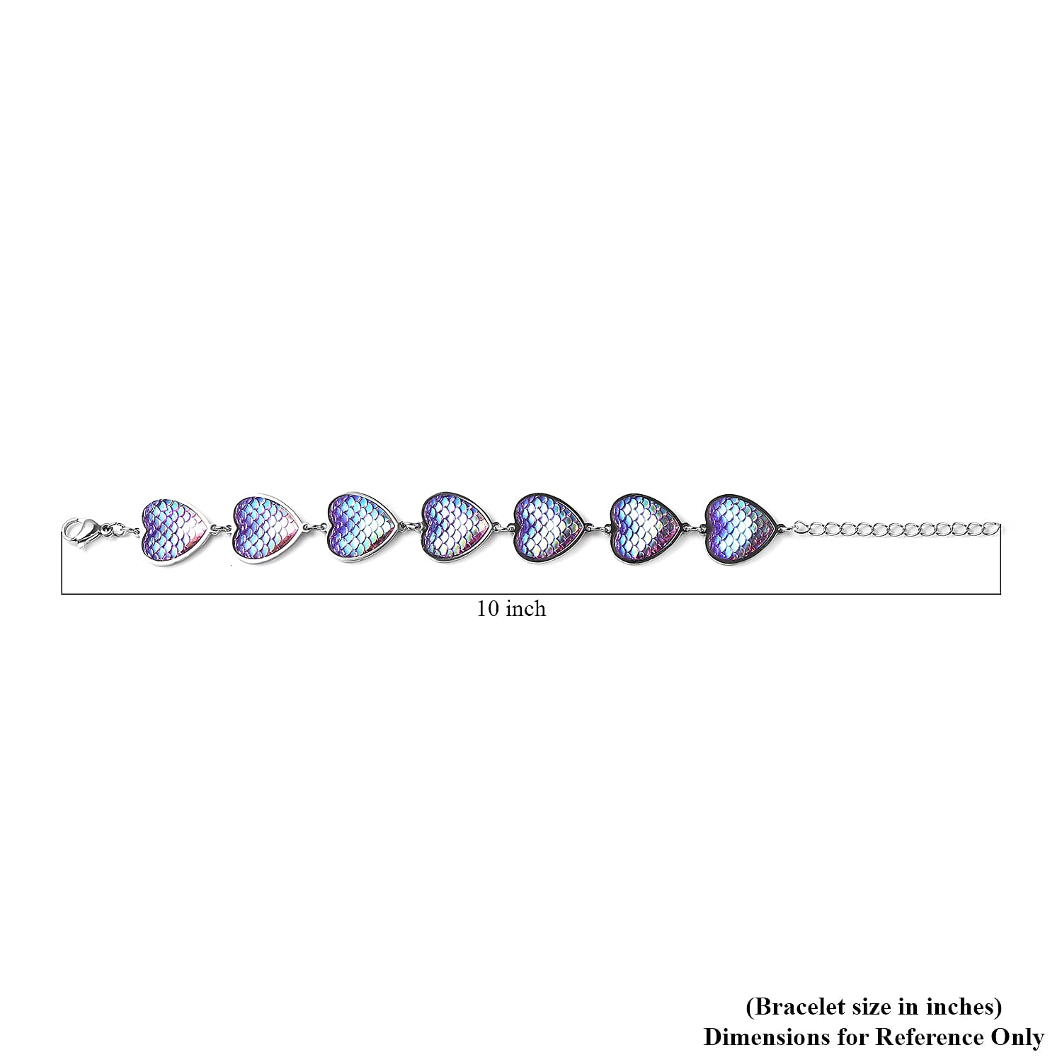 Simulated Purple Magic Color Topaz Disco Ball Theme Heart Charm Station Bracelet in Stainless Steel (7.25-9.25In)