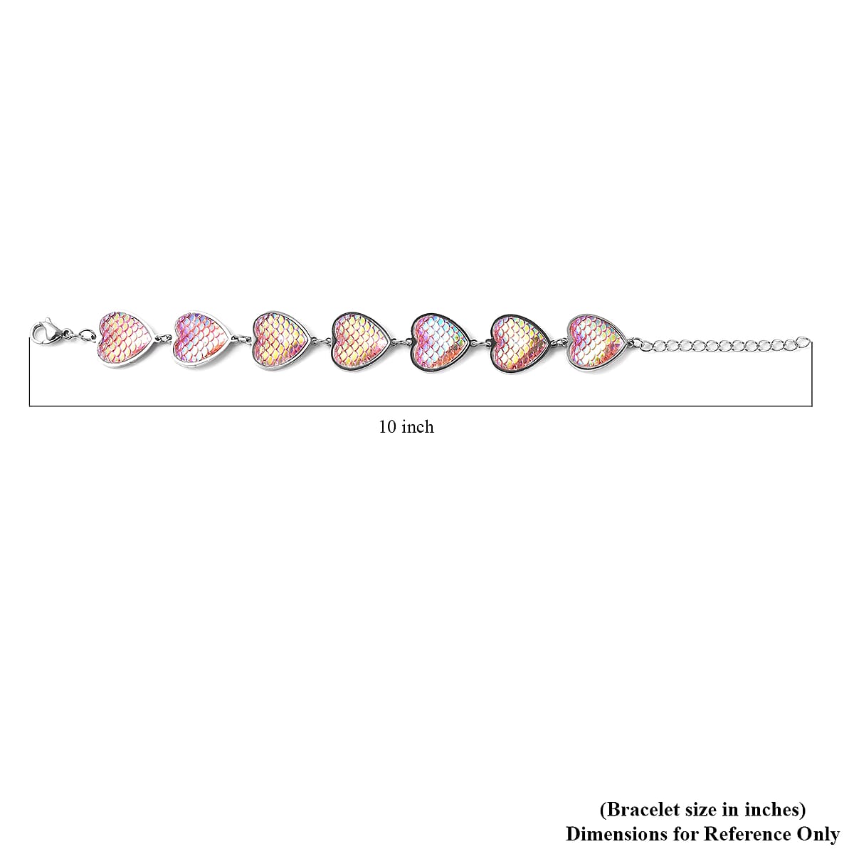 Simulated Pink Magic Color Topaz Disco Ball Theme Heart Charm Station Bracelet in Stainless Steel (7.25-9.25In) image number 6