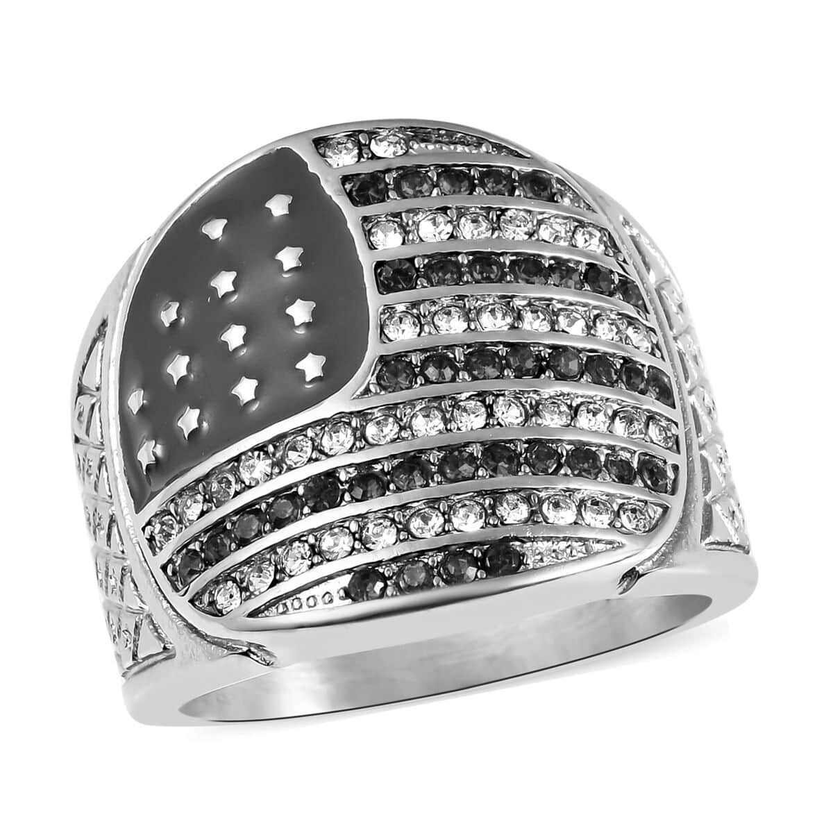 Red and White Austrian Crystal American National Flag Pattern Ring in Stainless Steel (Size 10.0) image number 0