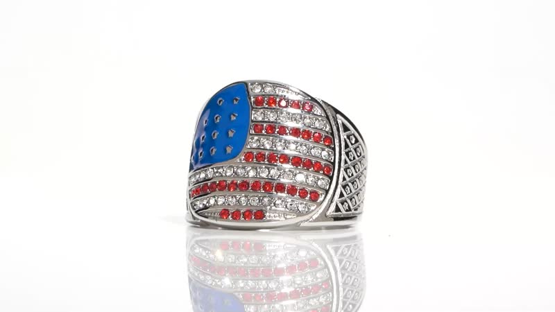 Red and White Austrian Crystal American National Flag Pattern Ring in Stainless Steel (Size 10.0)