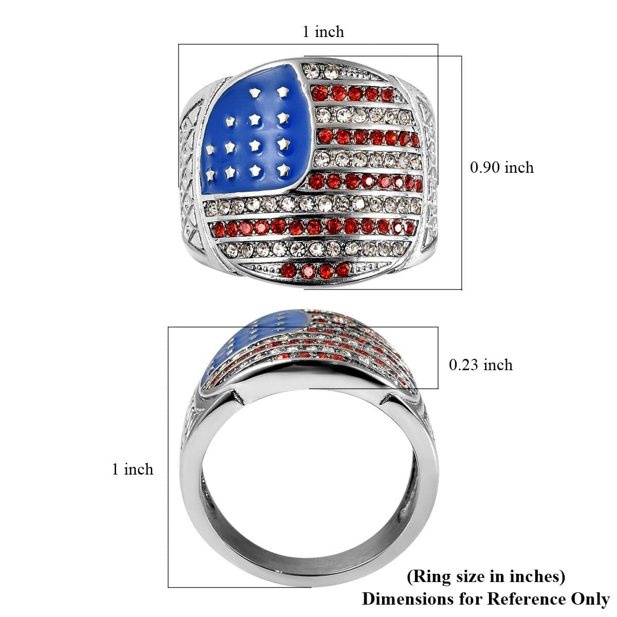 Red and White Austrian Crystal American National Flag Pattern Ring in Stainless Steel (Size 10.0) image number 5