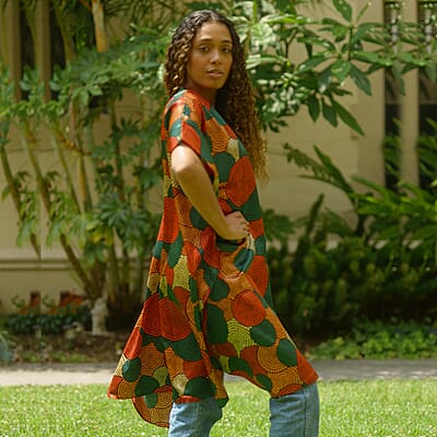 Winlar Orange Circle Satin Open-Front Duster Kaftan (One Size Fits up to 3X)