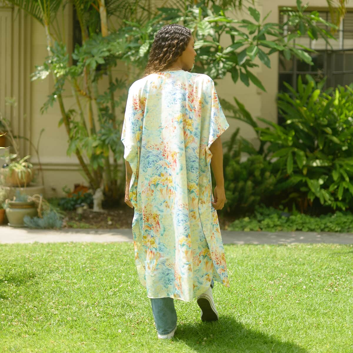 Winlar Multi Color Floral Microfiber Open-Front Duster Kaftan (One Size Fits up to 3X) image number 1