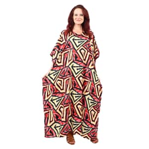 Winlar Red Triangle Print V-Neck Long Microfiber Kaftan Dress - One Size Fits Most, Holiday Dress, Swimsuit Cover Up, Beach Cover Ups, Holiday Clothes