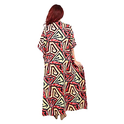 Winlar Red Triangle Print V-Neck Long Microfiber Kaftan Dress - One Size Fits Most, Holiday Dress, Swimsuit Cover Up, Beach Cover Ups, Holiday Clothes