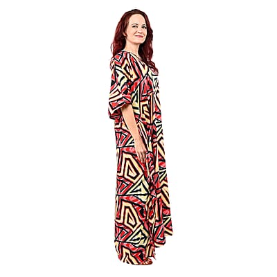 Winlar Red Triangle Print V-Neck Long Microfiber Kaftan Dress - One Size Fits Most, Holiday Dress, Swimsuit Cover Up, Beach Cover Ups, Holiday Clothes