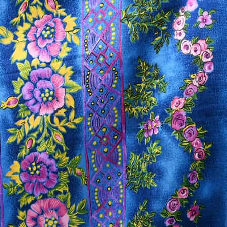 WINLAR Blue Secret Garden Print V-Neck Long Satin Kaftan - One Size Fits Most image number 3