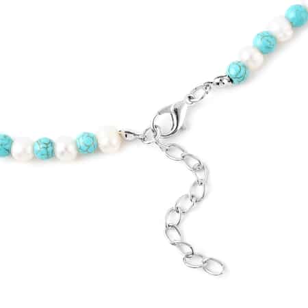 Blue Howlite and White Freshwater Pearl Beaded Necklace 18-20 Inches in Silvertone 115.00 ctw image number 3