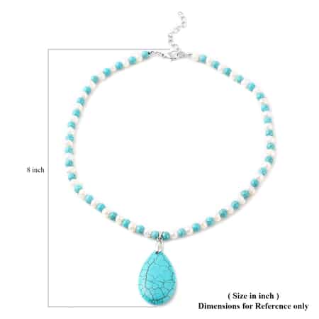 Blue Howlite and White Freshwater Pearl Beaded Necklace 18-20 Inches in Silvertone 115.00 ctw image number 4