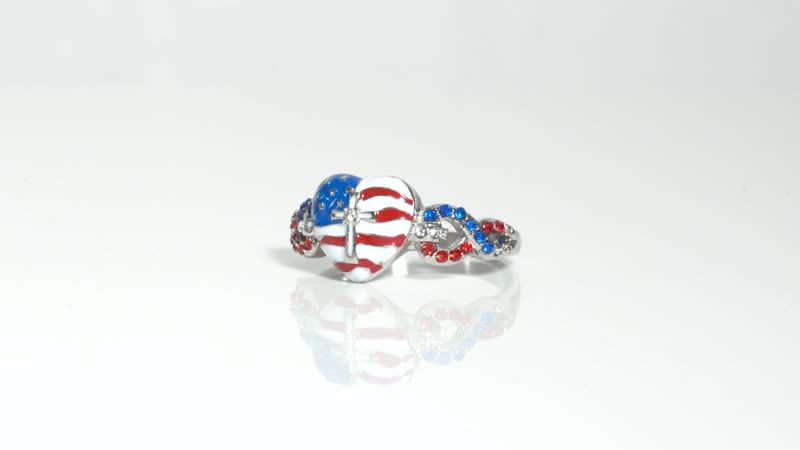 Multi Color Austrian Crystal US flag Pattern Infinity Loop Ring in Stainless Steel (Size 10.0)