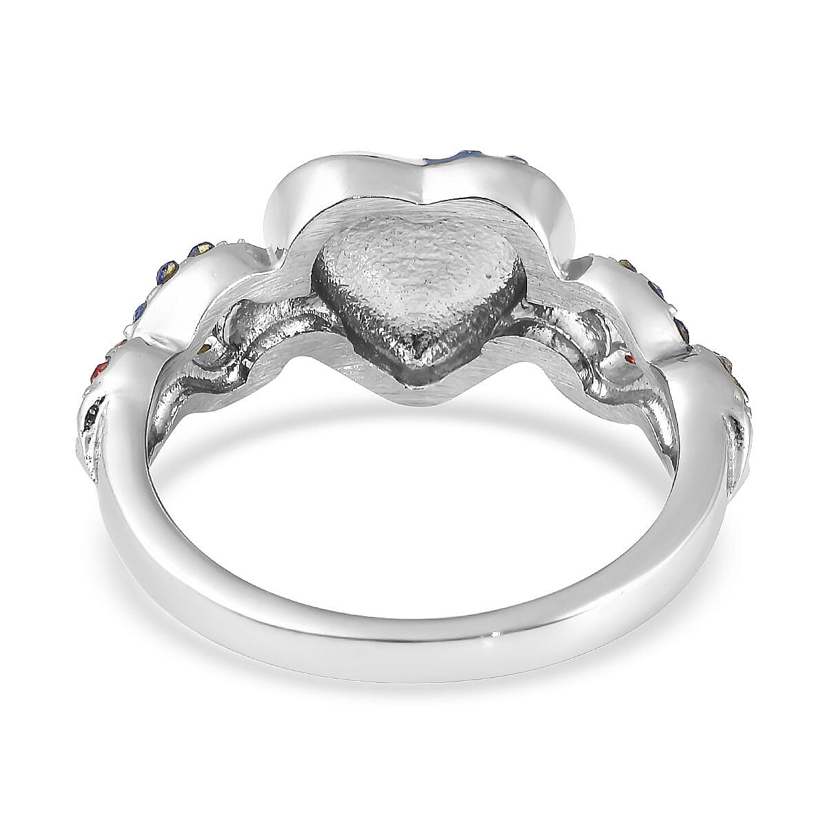 Blue and Red Color Austrian Crystal, Enameled US flag Pattern Infinity Loop Ring in Stainless Steel (Size 10.0)