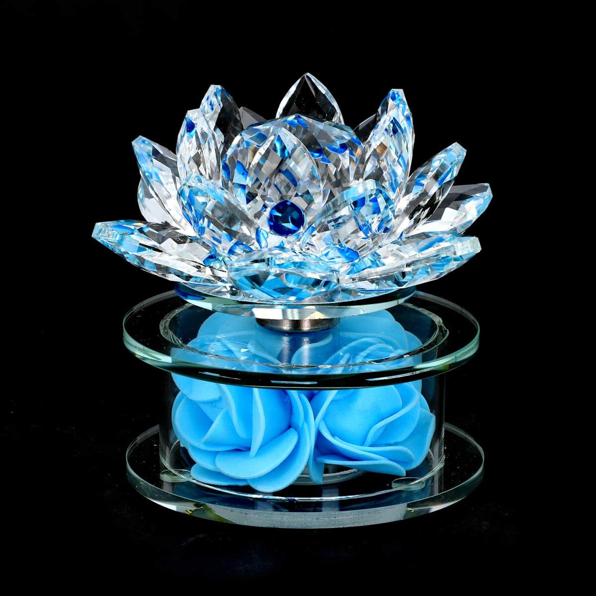 Blue Crystal Lotus Flower in Rotating Base with Multi Color Led Light 4.33"x3.35" image number 0