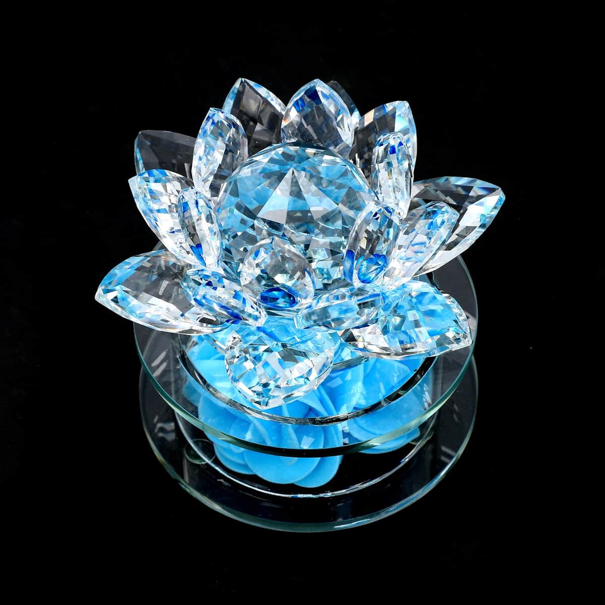 Blue Crystal Lotus Flower in Rotating Base with Multi Color Led Light 4.33"x3.35" image number 2
