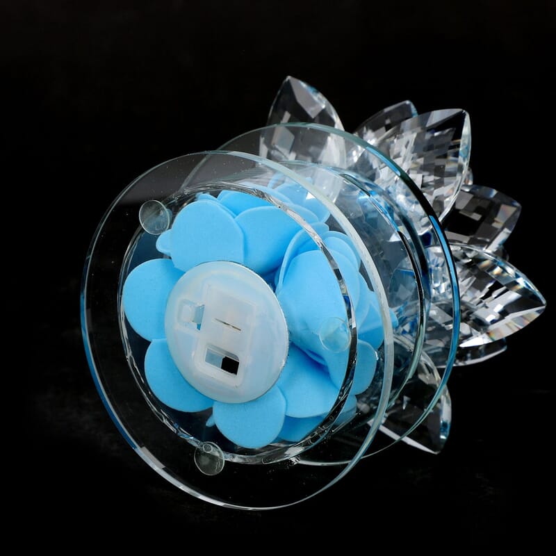 Blue Crystal Lotus Flower in Rotating Base with Multi Color Led Light
