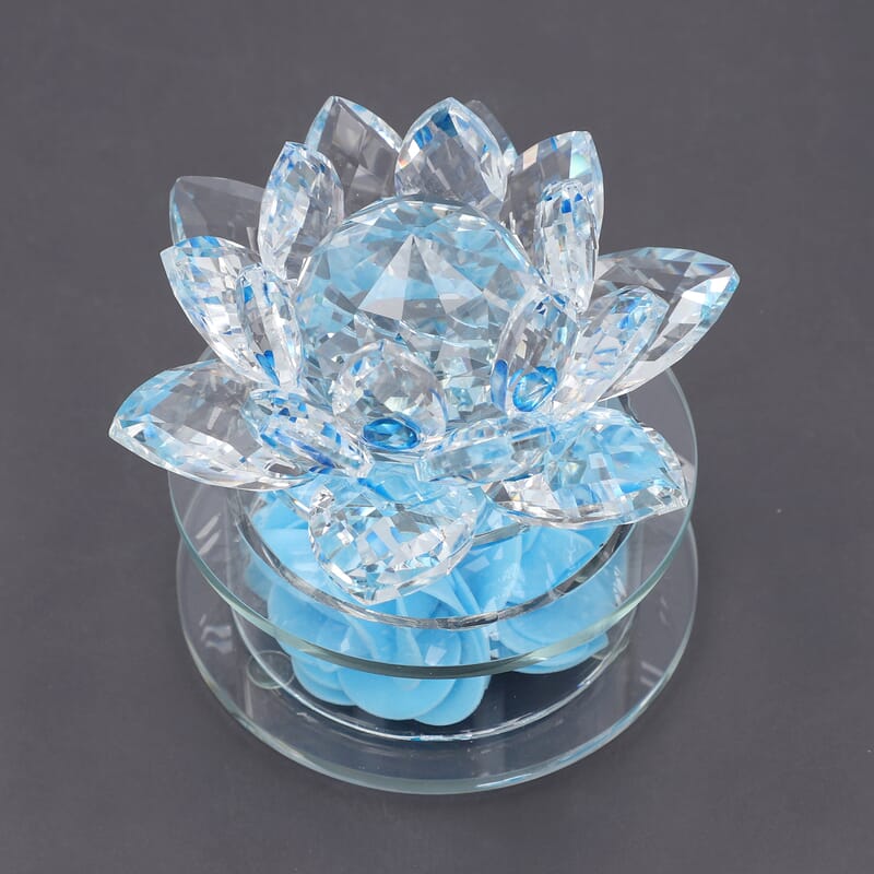 Blue Crystal Lotus Flower in Rotating Base with Multi Color Led Light
