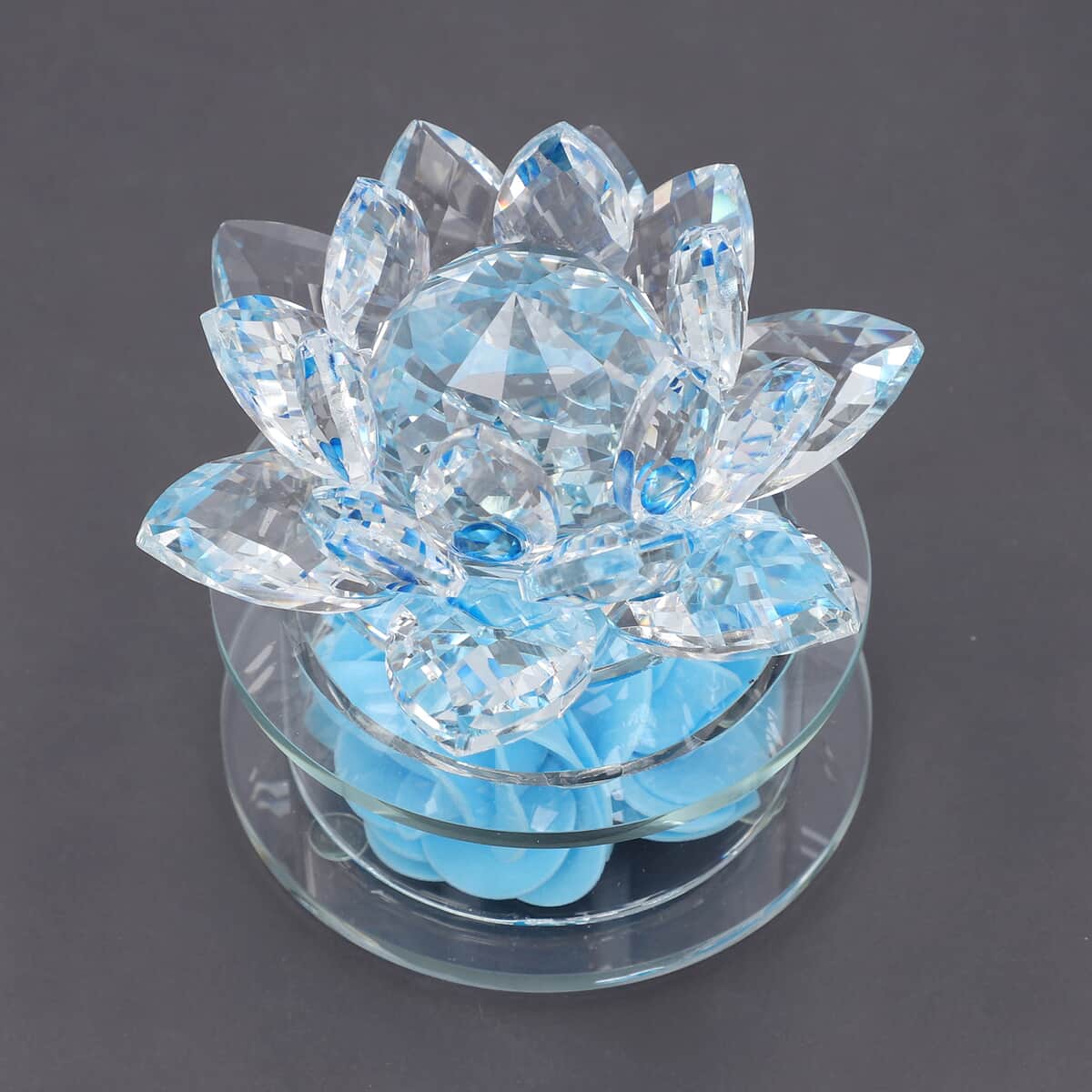 Blue Crystal Lotus Flower in Rotating Base with Multi Color Led Light 4.33"x3.35" image number 4