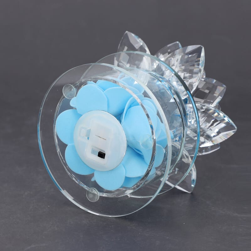 Blue Crystal Lotus Flower in Rotating Base with Multi Color Led Light