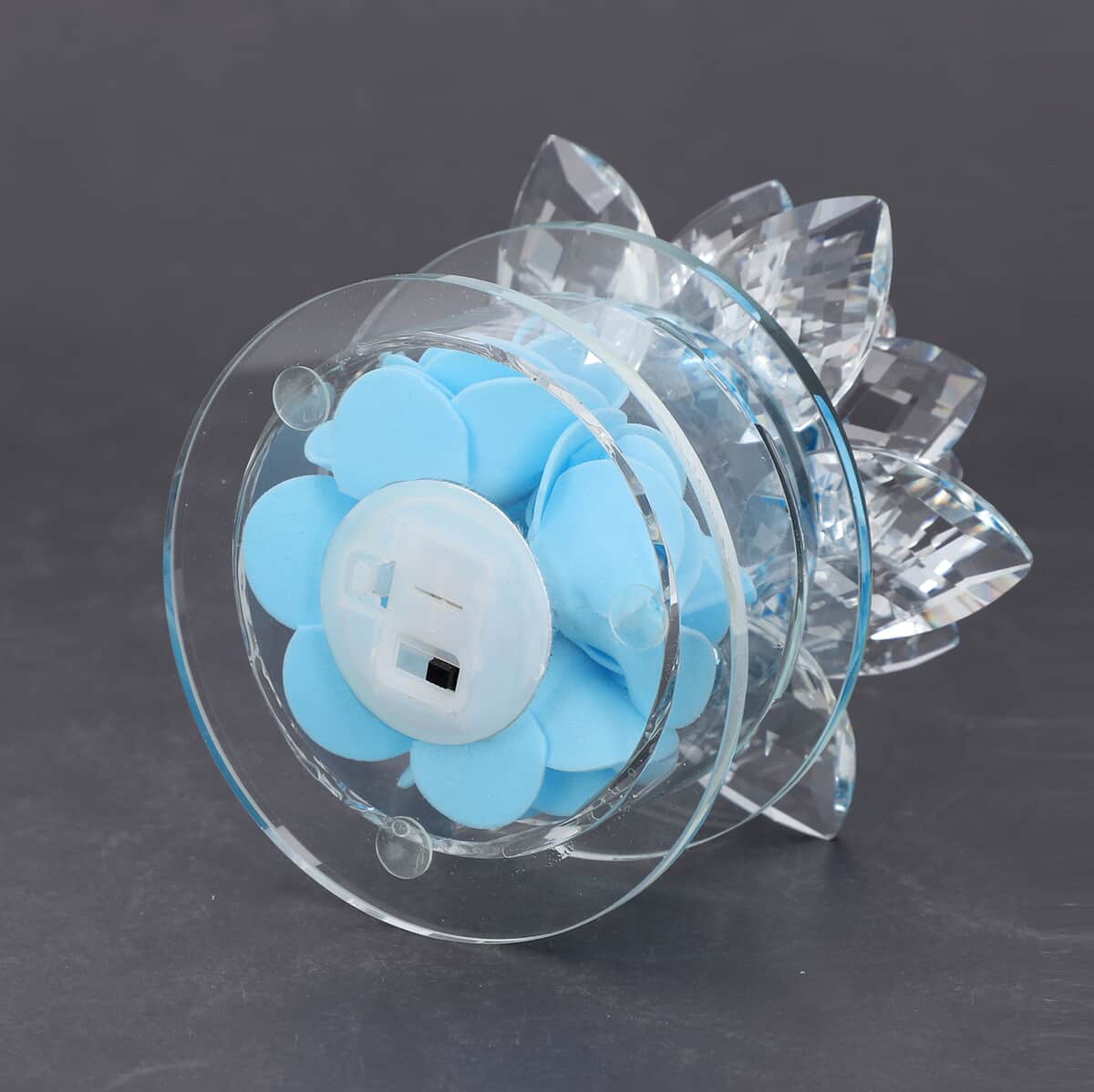 Blue Crystal Lotus Flower in Rotating Base with Multi Color Led Light 4.33"x3.35" image number 5