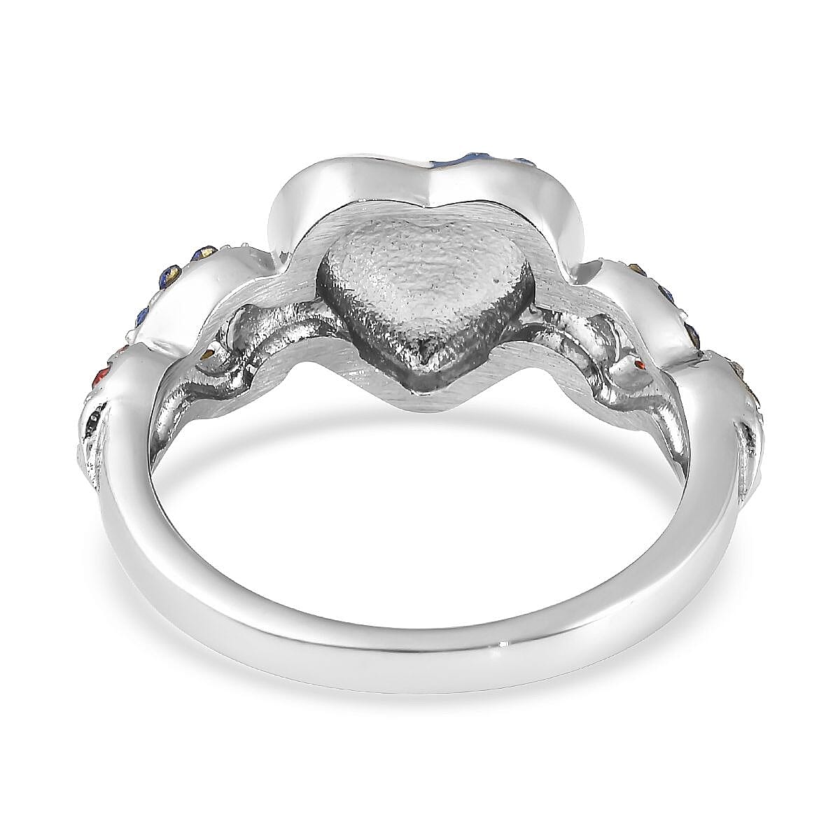 Blue and Red Color Austrian Crystal, Enameled US flag Pattern Infinity Loop Ring in Stainless Steel (Size 8.0) image number 4