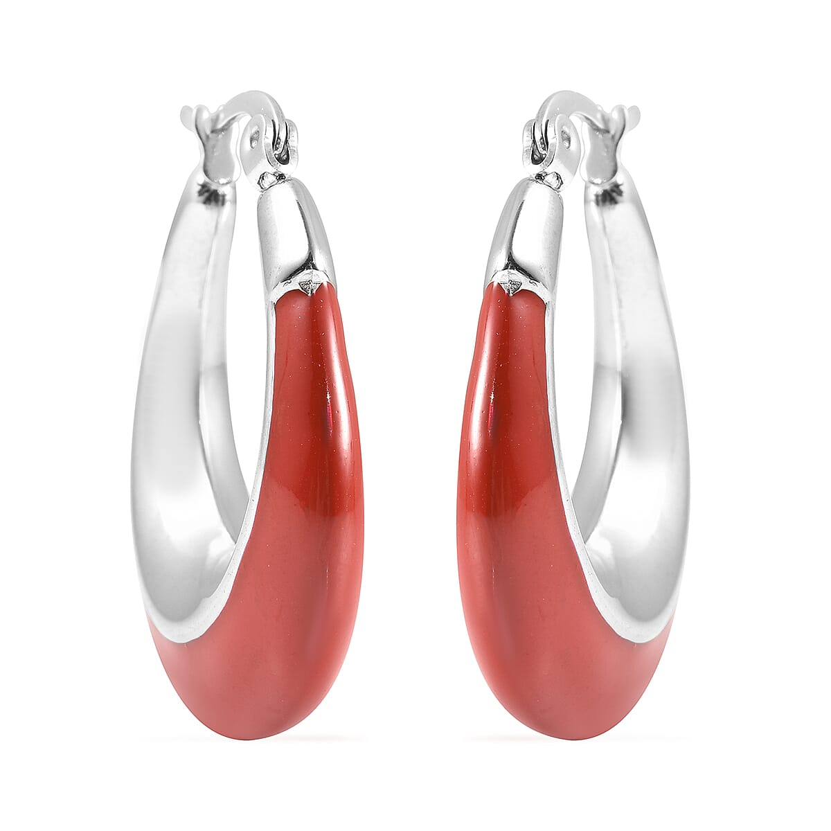 Red Enameled Hoop Earrings in Stainless Steel