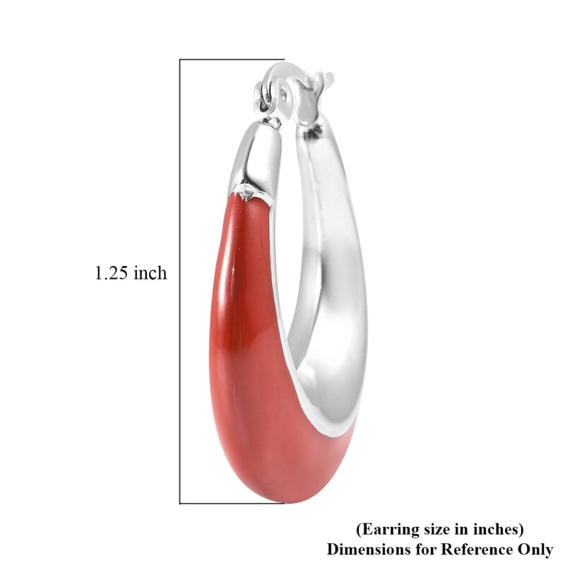 Red Enameled Hoop Earrings in Stainless Steel