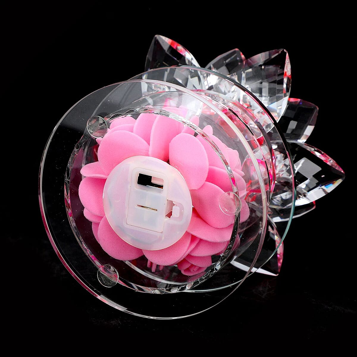 Pink Crystal Lotus Flower in Rotating Base with Multi Color Led Light image number 3