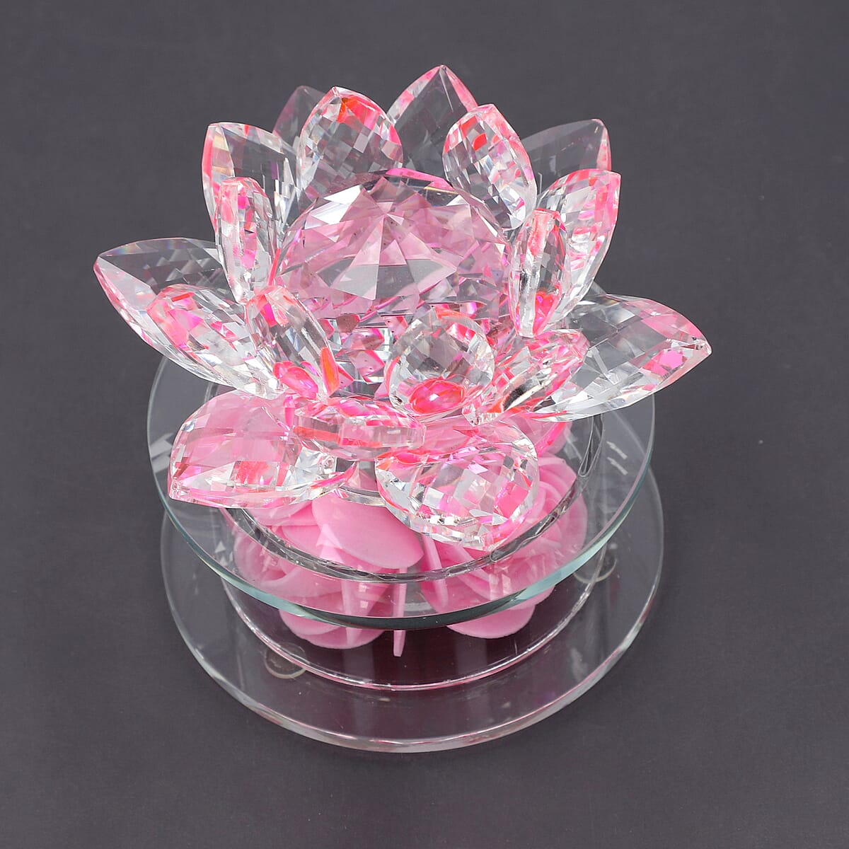 Pink Crystal Lotus Flower in Rotating Base with Multi Color Led Light image number 4