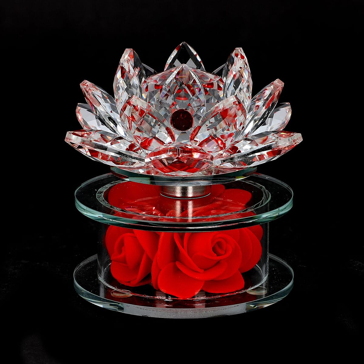 Red Crystal Lotus Flower in Rotating Base with Multi Color Led Light image number 0