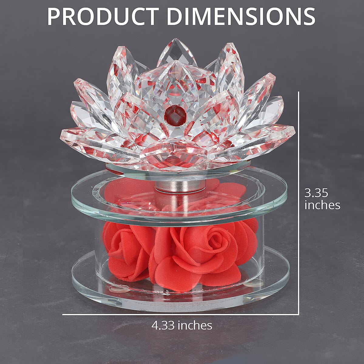 Red Crystal Lotus Flower in Rotating Base with Multi Color Led Light image number 3
