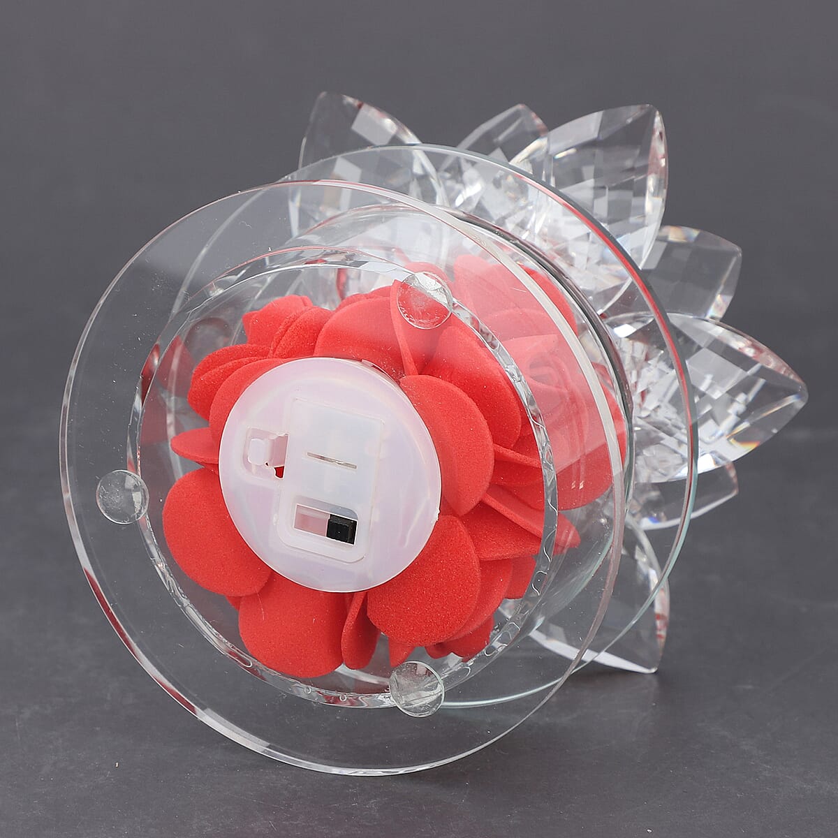 Red Crystal Lotus Flower in Rotating Base with Multi Color Led Light image number 5