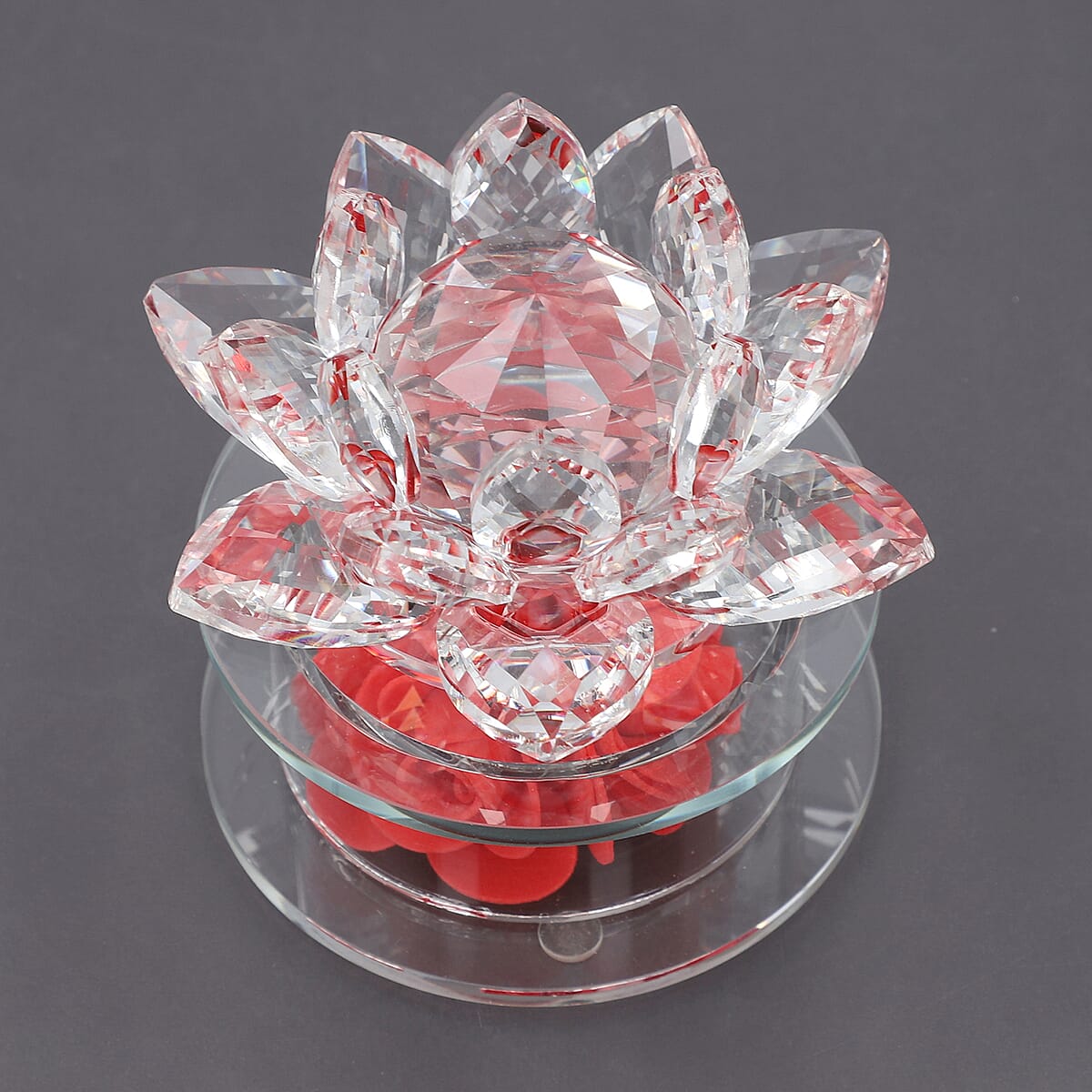 Red Crystal Lotus Flower in Rotating Base with Multi Color Led Light image number 6