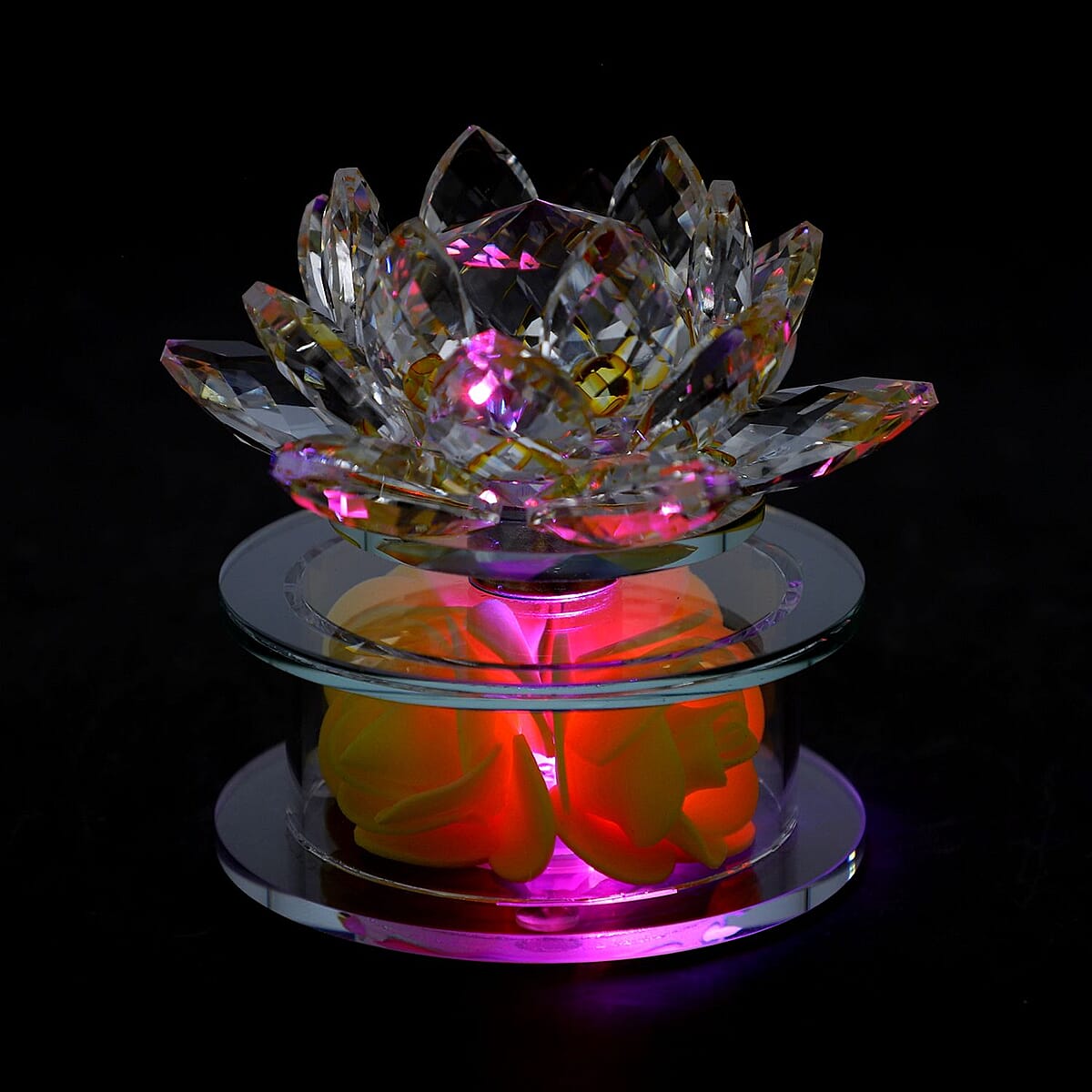 Yellow Crystal Lotus Flower in Rotating Base with Multi Color Led Light image number 1