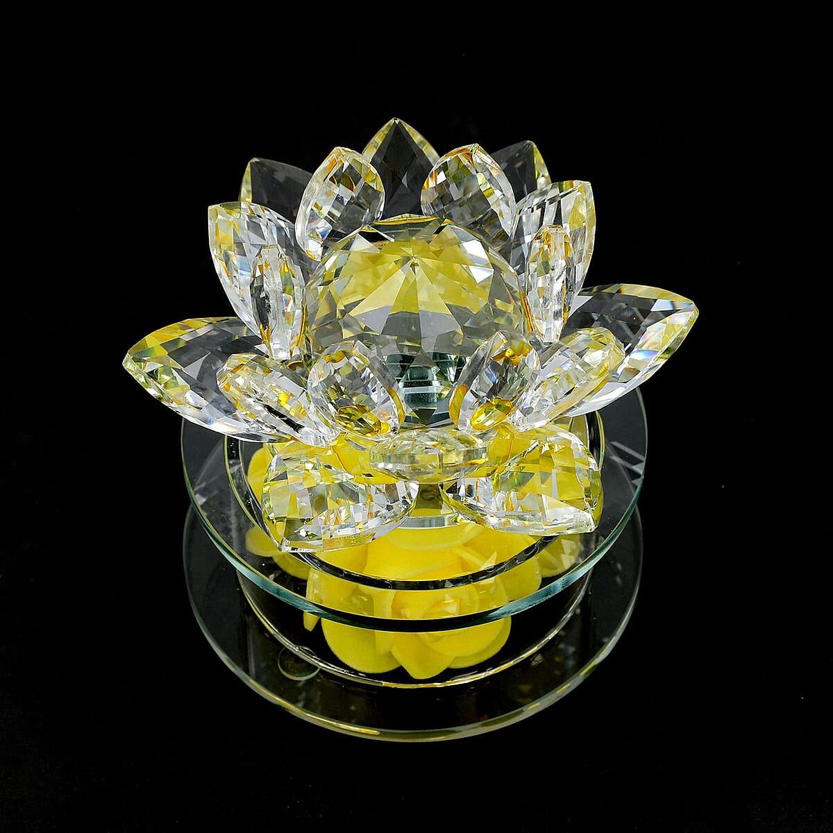Yellow Crystal Lotus Flower in Rotating Base with Multi Color Led Light image number 2