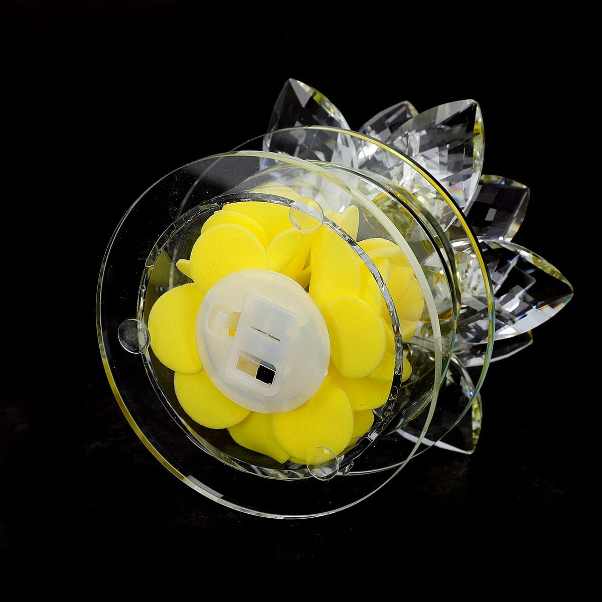 Yellow Crystal Lotus Flower in Rotating Base with Multi Color Led Light image number 3