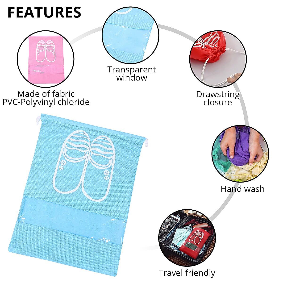 Set of 8 Non-Woven Shoe Bag- Red, Pink, Light Blue, Dark Gray image number 2