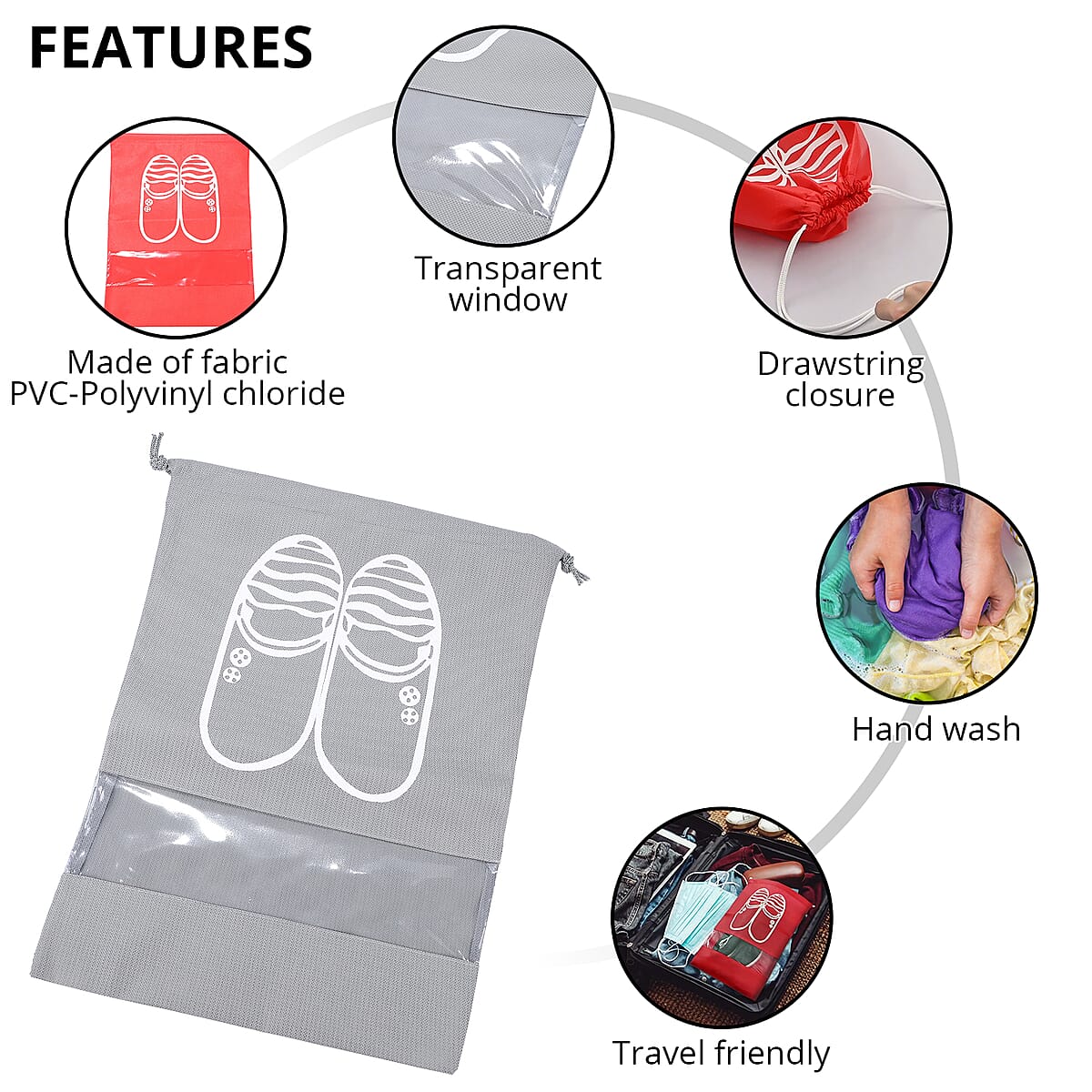Set of 8 Non-Woven Shoe Bag- Red, Pink, Dark Blue, Dark Gray image number 2