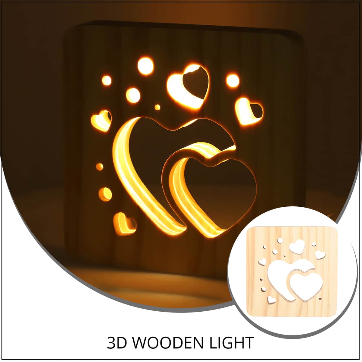 Designer Heart Cut-out 3D Wooden Light (5V/1A/2.5W) image number 1