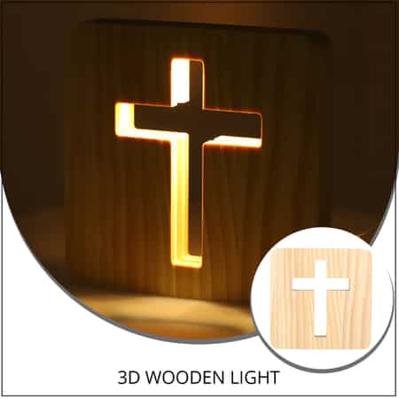 Designer Cross Cut-out 3D Wooden Light (5V/1A/2.5W) image number 1