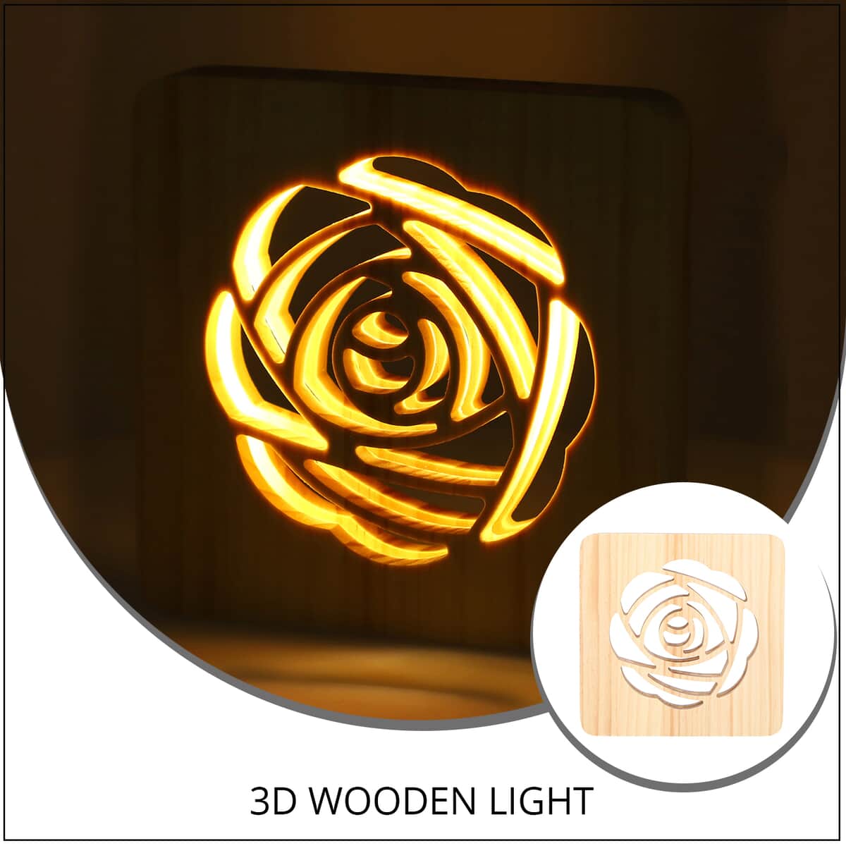 Designer Rose Cut-out 3D Wooden Light (5V/1A/2.5W) image number 1