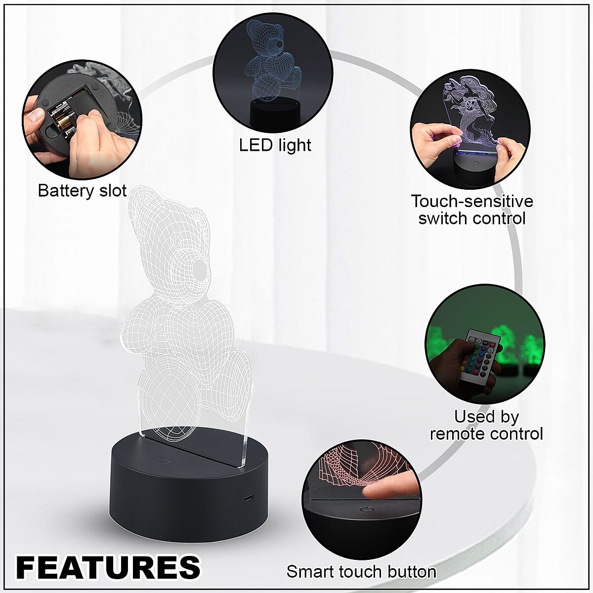 3D LED Night Light Teddy Bear Lamp with 16 Multicolor Remote Control image number 2