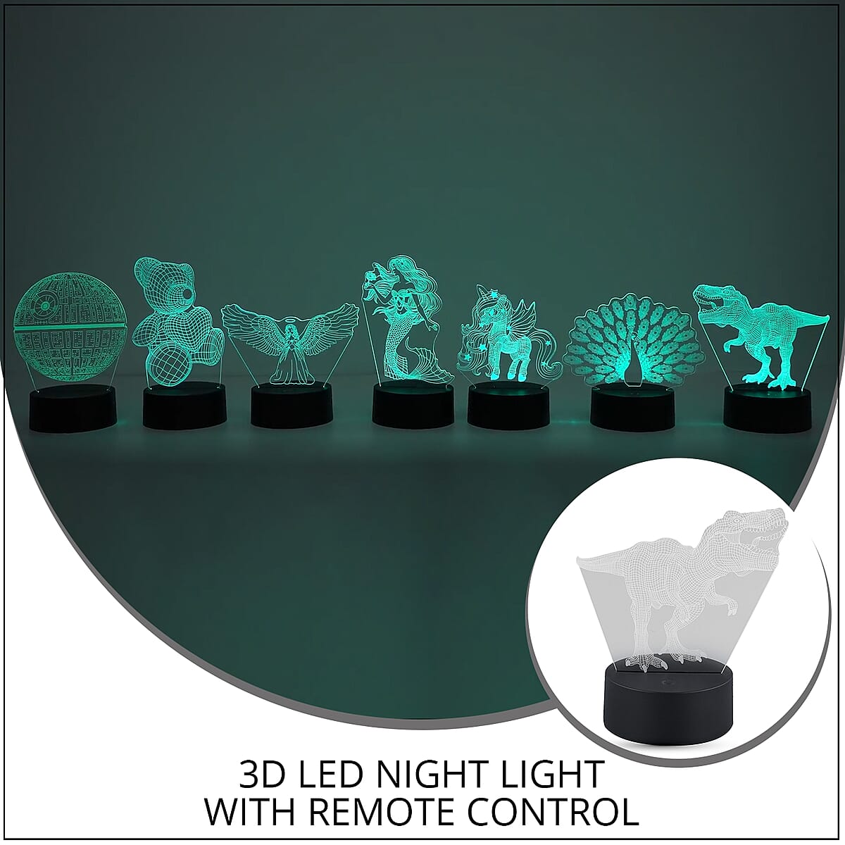 3D LED NIGHT LIGHT Dinosaur Shape Lamp with 16 Multicolor Remote Control image number 1