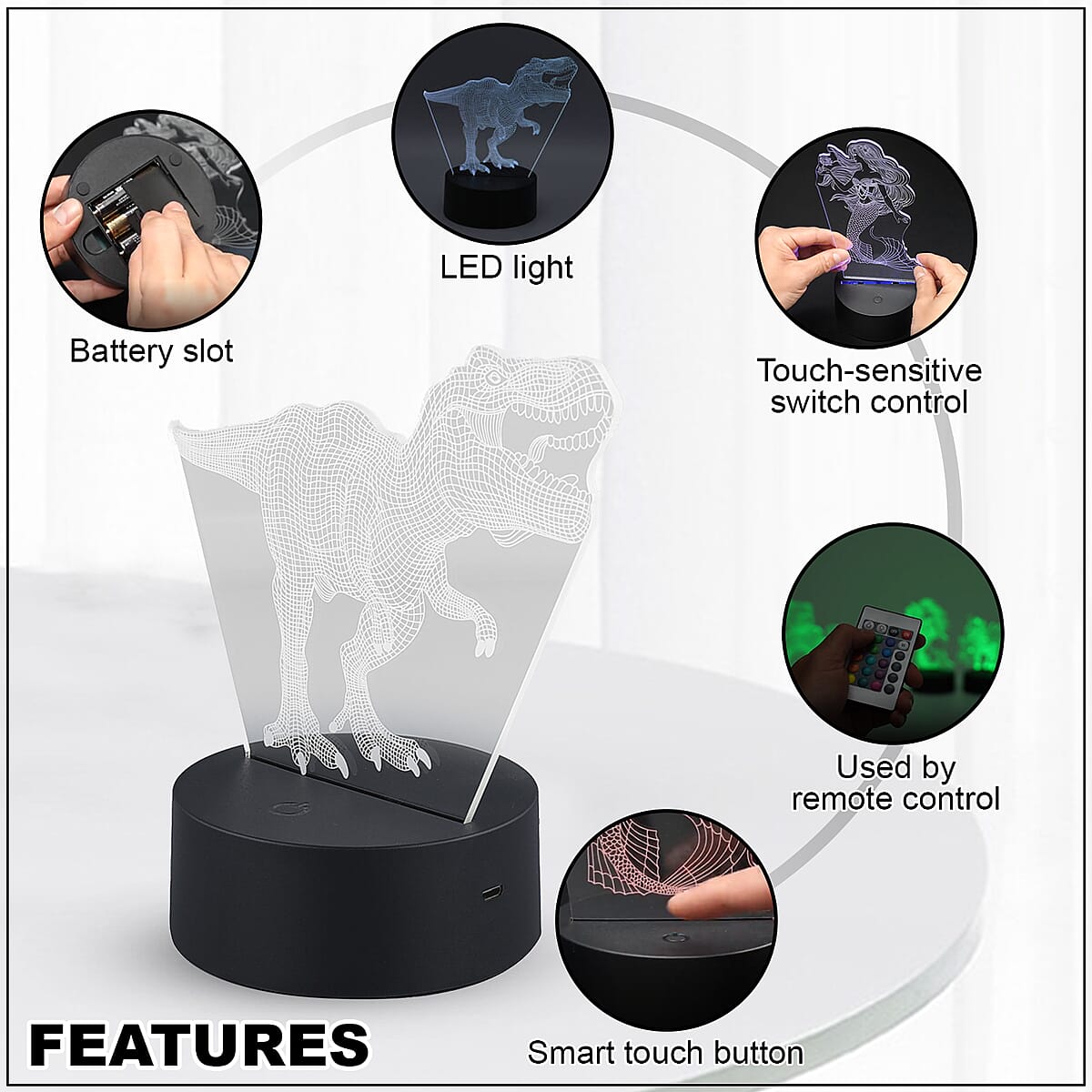 3D LED NIGHT LIGHT Dinosaur Shape Lamp with 16 Multicolor Remote Control image number 2