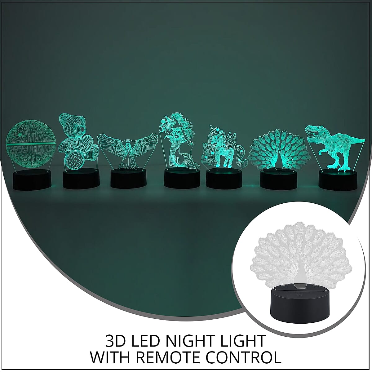 3D LED Night Light Peacock Shape Lamp with 16 Multicolor Remote Control image number 1