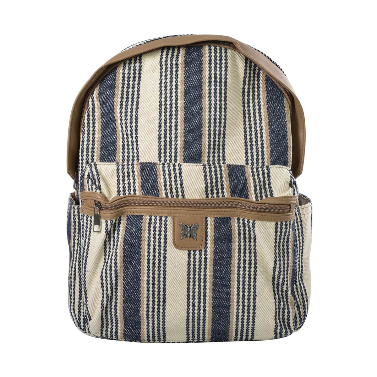 Le Chateau Blue and White Striped Backpack image number 0