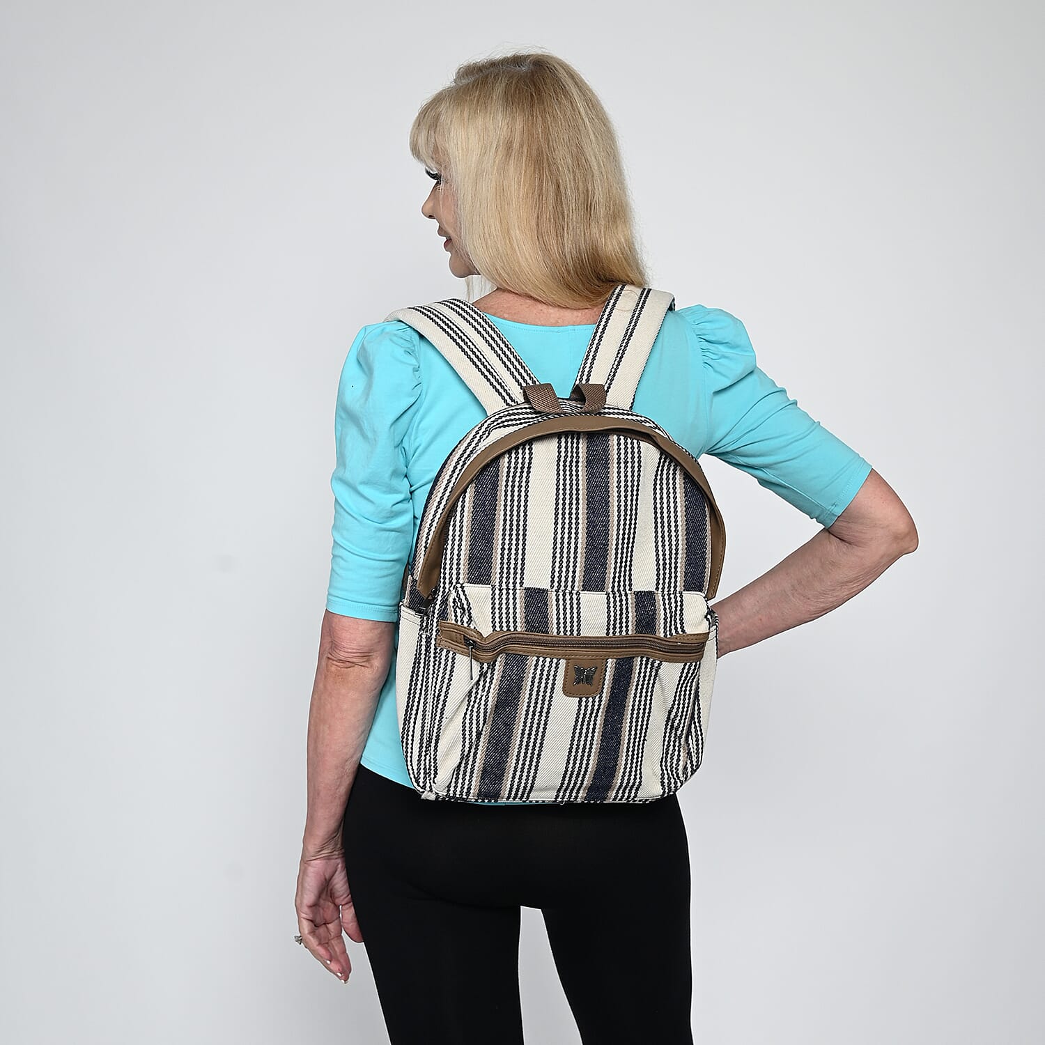 Le Chateau Blue and White Striped Backpack